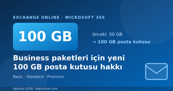 Microsoft 365 Business paketleri için yeni 100 GB posta kutusu hakkını anlamak