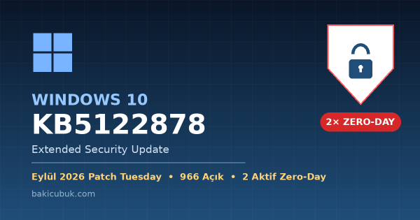 Windows 10 KB5122878 Extended Security Update Yayımlandı: Eylül 2026 Yaması İki Zero-Day Açığını Kapatıyor
